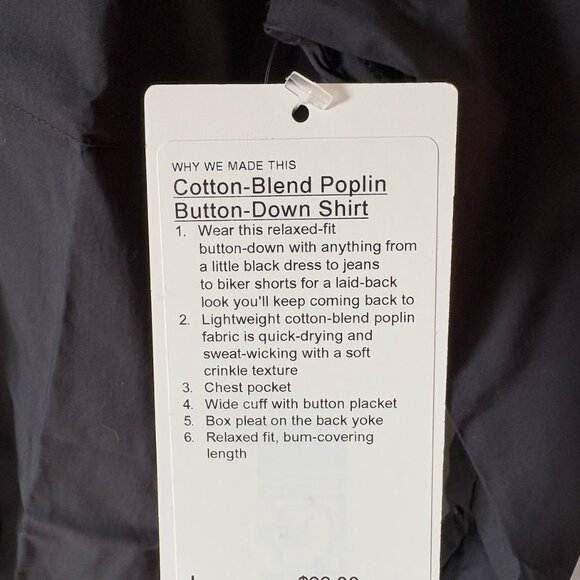 cotton blend poplin button down shirt lululemon size L Black - Picture 4 of 4
